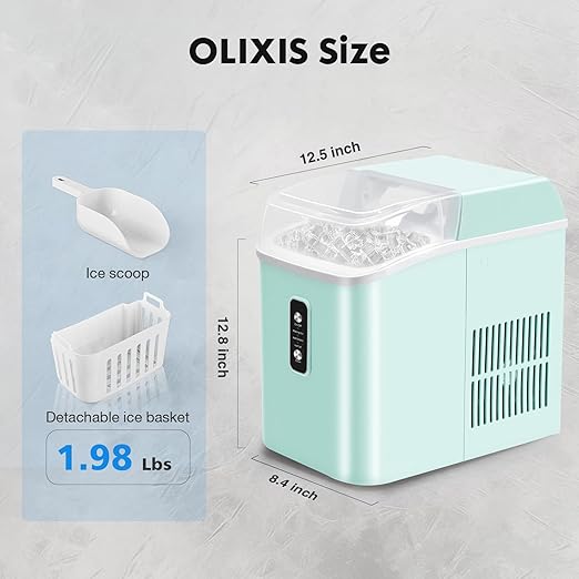 OLIXIS Nugget Ice Maker Countertop, Portable Ice Machine with 1.7L Water Tank, 26LBS/24H Fast Production, Auto-Cleaning & Quiet Operation, with Basket & Scoop