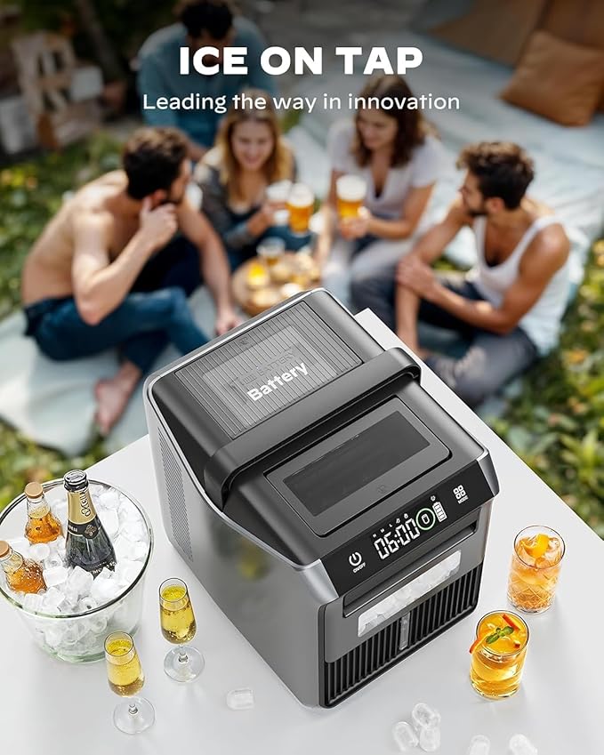 Silonn Battery-Powered Ice Maker with 4-Power, RV Ice Maker Countertop 12V/24V Car Charger 100-240V AC Solar-Ready, Portable Ice Machine