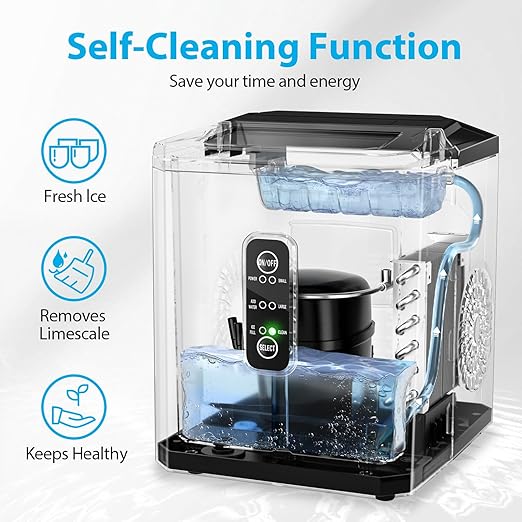 Aeitto Ice Makers Countertop, 9 Ice Cubes Release in 6 Mins, 26Lbs/24H, 2 Sizes of Bullet Ice Machine,Self-Cleaning Portable Ice Maker with Ice Scoop and Basket