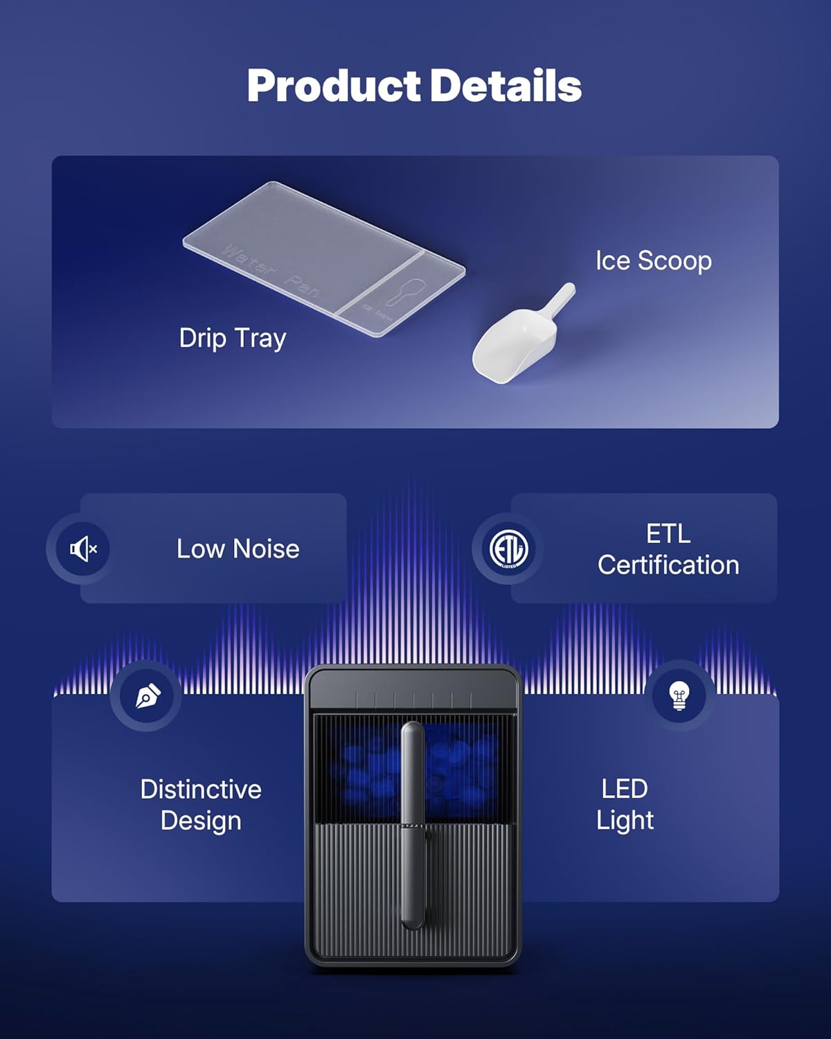 Upstreman Ice Maker Countertop, 9 Bullet Ice Cubes in 6 Mins, Detachable Water Tank, LED Light, Self-Cleaning Portable Ice Machine