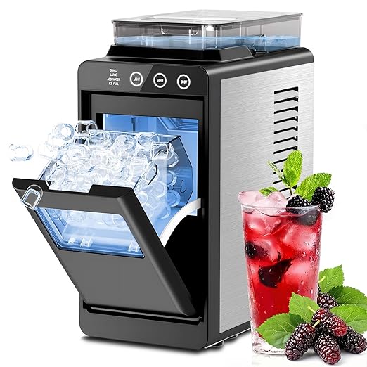 Kismile Countertop Ice Maker with 1.2L Top Water Tank, 8 Bullet Cubes in 6 Mins, 26.5lbs in 24Hrs, 2 Ice Sizes, Self-Cleaning Portable Ice Maker with Basket and Scoop, for Home