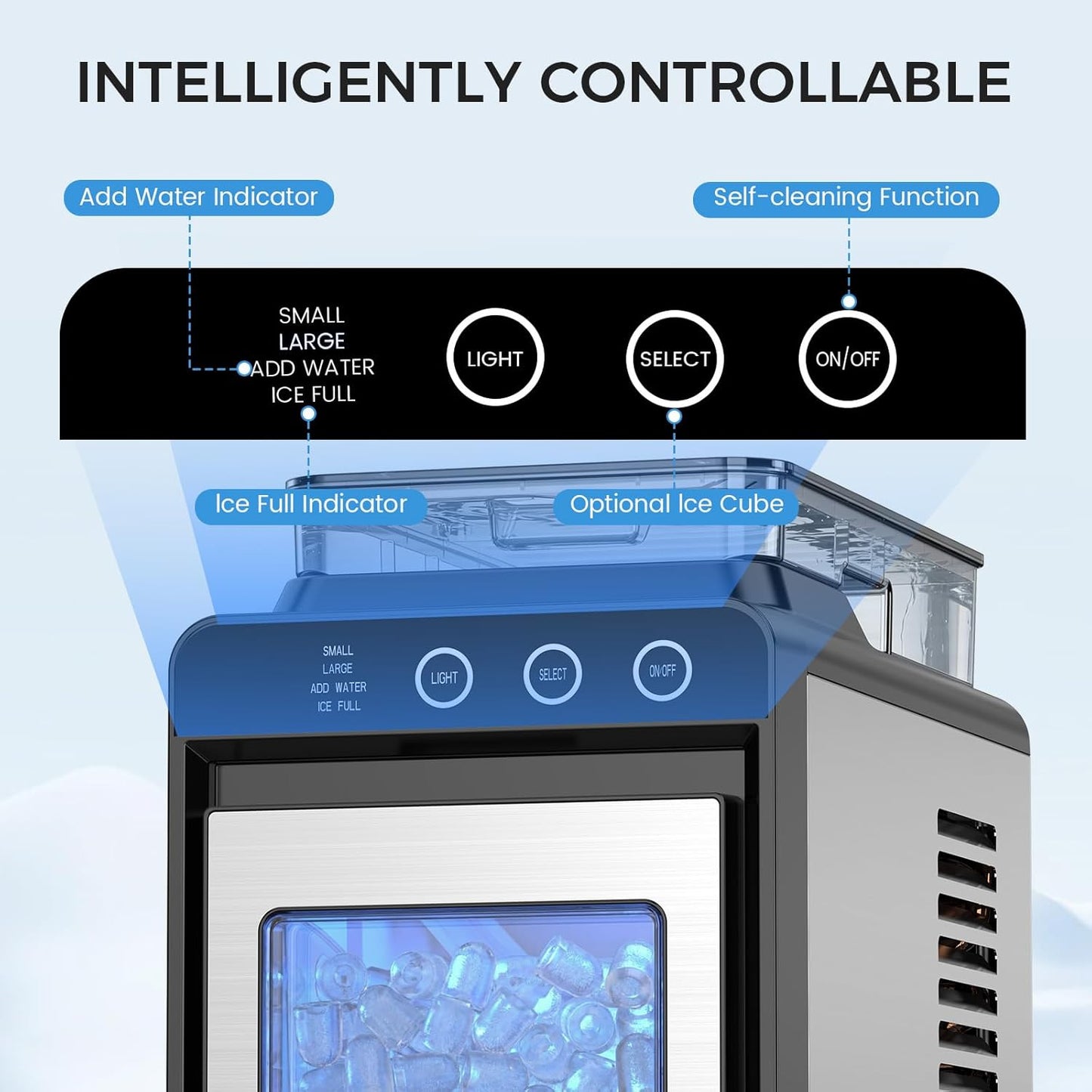 COWSAR Ice Maker Countertop, Portable Ice Machine with External Water Tank, 26 lbs/24Hrs, 8 Cubes in 6 Mins, Self-Cleaning Quiet Compact Commercial Ice Makers for Home, RV, Camping