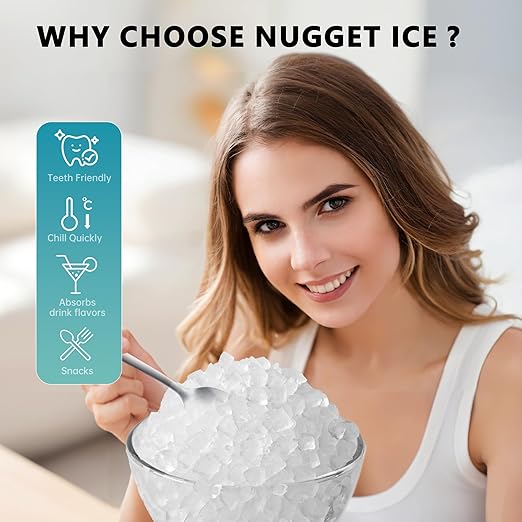 EUHOMY Nugget Ice Maker Countertop with Handle, Ready in 6 Mins, 34lbs Per Day, Removable Top Cover, Auto-Cleaning