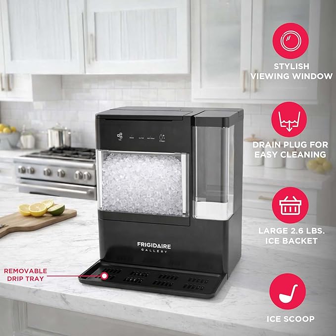 FRIGIDAIRE Nugget Ice Maker with Removable Tank, 38lb Daily Ice Production, 2.6 lb Ice Bin, Countertop Ice Maker with Pull-Out Ice Drawer