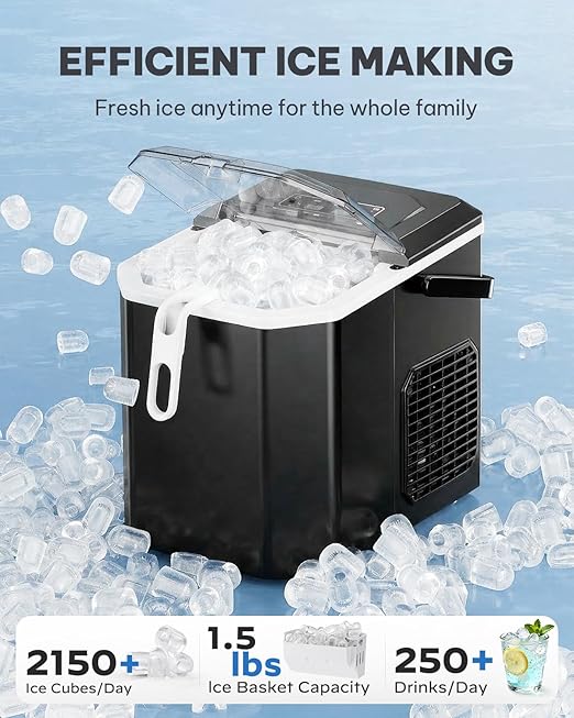 Silonn Ice Maker Countertop, Portable Ice Machine with Carry Handle, Self-Cleaning Ice Makers with Basket and Scoop