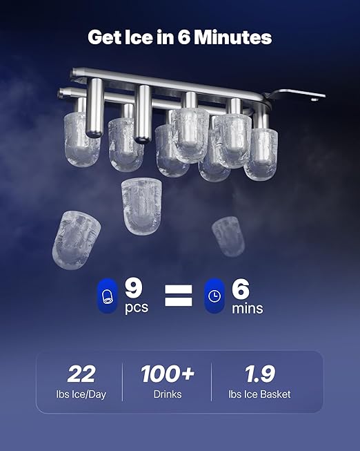 Upstreman Ice Maker Countertop, 9 Bullet Ice Cubes in 6 Mins, Detachable Water Tank, LED Light, Self-Cleaning Portable Ice Machine