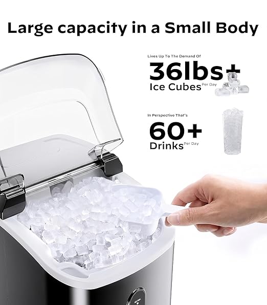 Nugget Ice Maker Countertop, Silonn Chewable Pellet Ice Machine with Self-Cleanin Function