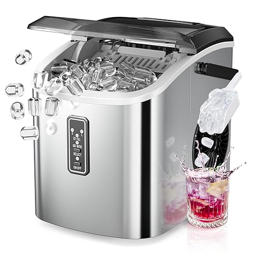 EUHOMY Ice Maker Countertop, 9 Cubes Ready in 6 Mins, 26lbs/24H, Self-Cleaning, Portable Ice Maker Machine with Carry Handle, Basket and Scoop