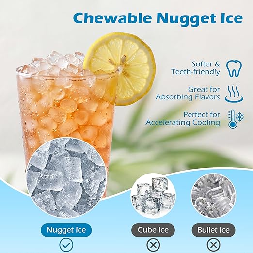 COSTWAY Self Dispensing Nugget Ice Maker Countertop, 80Lbs/24H Soft Chewable Pellet Ice, 7.5LBS Ice Storage Capacity, Automatic Cleaning Function, Portable Ice Machine