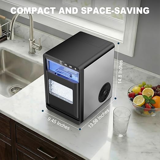 Nugget Ice Maker Countertop, 44lbs/24h Nugget Ice Machine, Soft Ice Ready in 5-10Mins Pellet Ice Maker, Self-Cleaning Sonic Ice Maker