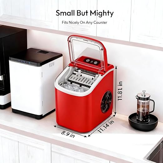 Small Portable Countertop Ice Maker, 26lbs/24H Ice Machine with Self-Cleaning, 6-8 Mins Fast Ice Making,Quiet Operation for Home Kitchen Camping RV