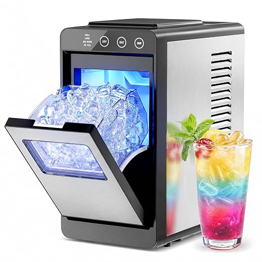Electactic Countertop Ice Maker, 26Lbs Daily Ice Production, 0.8L Water Tank, Self-Cleaning, Adjustable Ice Size, One-Touch Operation, Interior Light, Portable Ice Maker