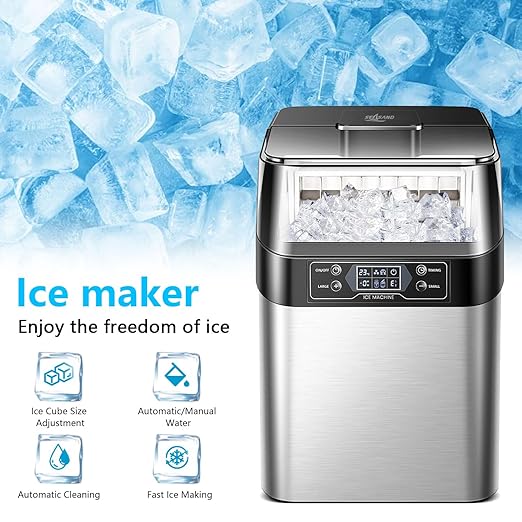 Ice Maker Countertop, 2 Ways to Add Water, 33lbs/24Hrs, 24 Pcs Ready in 13 Mins, Auto-Cleaning Portable Ice Maker with Basket and Scoop