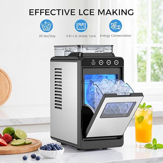 COWSAR Ice Maker Countertop, Portable Ice Machine with External Water Tank, 26 lbs/24Hrs, 8 Cubes in 6 Mins, Self-Cleaning Quiet Compact Commercial Ice Makers for Home, RV, Camping