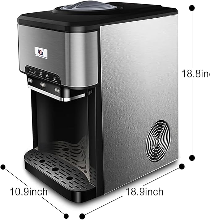 NUNET 3 - in - 1 Ice Maker, Water Dispenser & Water Cooler - Water Line Fill w/ 10ft Hose (1/2" & 1/4" Connector) - Hot/Cold Water - 44 lbs Ice Daily, 4lb Ice Storage
