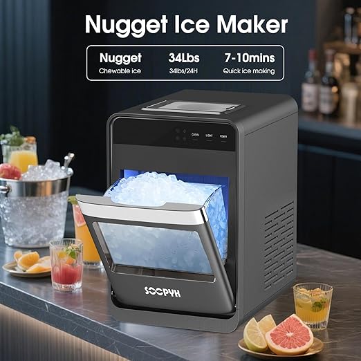Self Cleaning Countertop Nugget Ice Maker Machine with Ice Scoop 33lbs Daily Capacity Pellet Ice Maker