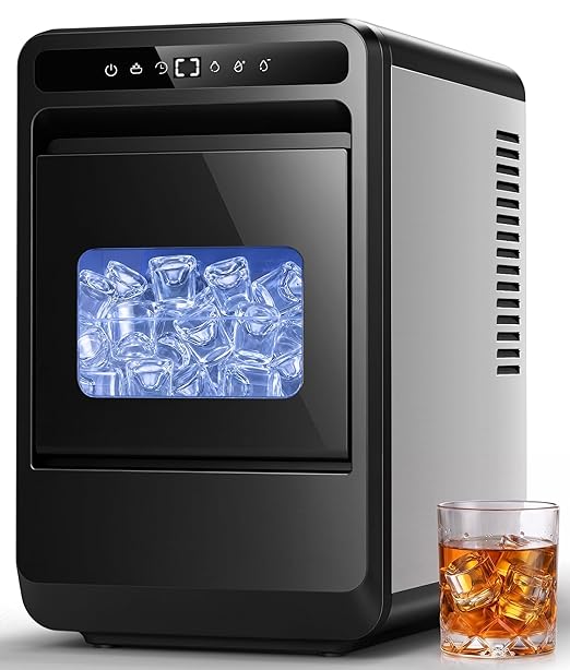 Clear Ice Cube Maker - 8 Crystal 1.2" Large Jelly Ice in 20Mins, 24H Timer, Full Bin &Water Shortage Alert, Self-Cleaning, with 10 Adjustable Ice Sizes