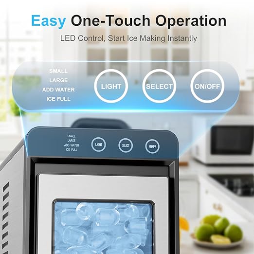 Kismile Ice Maker Countertop, 26Lbs/24H Ice Maker with 2 Sizes Bullet Ice, Interior Light, Self-Cleaning, Fast 8 Cubes in 6 Mins, Compact Ice Maker