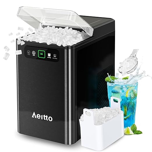 Aeitto Nugget Ice Maker Countertop, Pellet Ice Machine Soft Chewable Ice 40lbs/Day, One-Click Operation, Auto Self-Cleaning Crushed Ice Makers