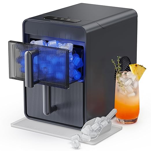 Upstreman Ice Maker Countertop, 9 Bullet Ice Cubes in 6 Mins, Detachable Water Tank, LED Light, Self-Cleaning Portable Ice Machine