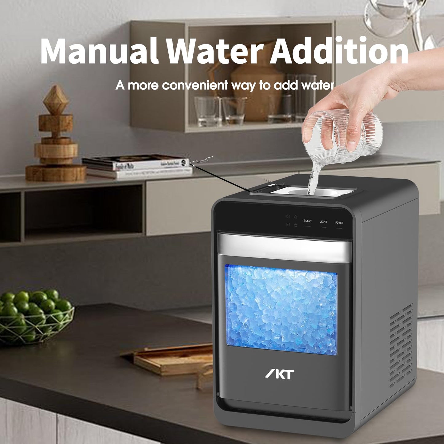 IKT Self Cleaning Countertop Nugget Ice Maker Machine with Ice Scoop 33lbs Daily Capacity Pellet Ice Maker Machine Black