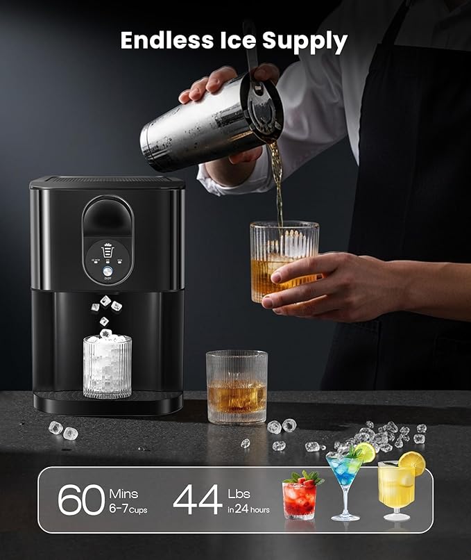 Cowsar Nugget Ice Maker Countertop, 44lbs/24H Soft Chewable Pellet Ice Machine with Dispenser, Self-Cleaning, 2.4L Removable Water Tank, One-Click Operation