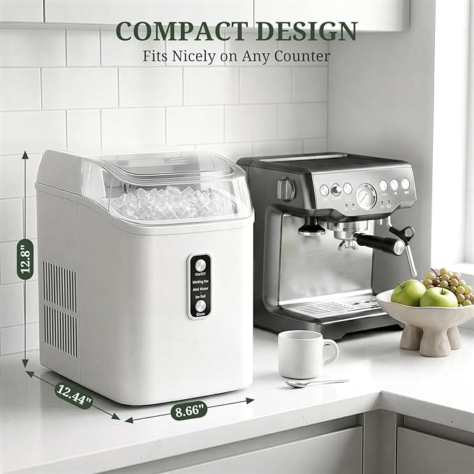 Nugget Ice Maker Countertop, 6-Min Fast Chewable Pellet Ice, 24lbs/24H Portable Ice Machine with Self-Cleaning, Ice Full & Low Water Indicator, Basket & Scoop for Home