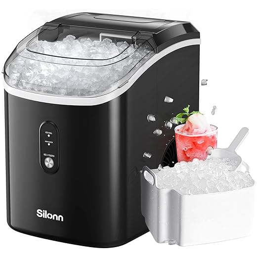 Nugget Ice Maker Countertop, Silonn Chewable Pellet Ice Machine with Self-Cleanin Function