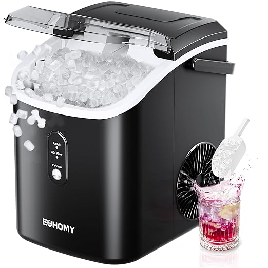 EUHOMY Nugget Ice Maker Countertop with Handle, Ready in 6 Mins, 34lbs Per Day, Removable Top Cover, Auto-Cleaning