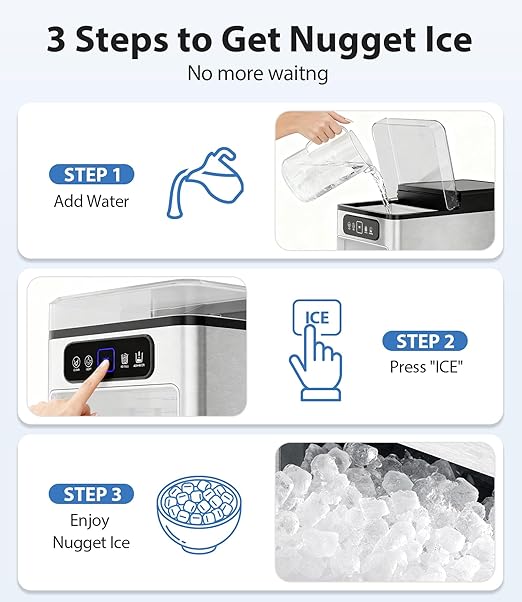Nugget Ice Maker 40lbs/Day, Countertop Ice Maker Soft Chewable Ice, Ice Makers One-Click & Self-Cleaning, Crushed Pellet Ice Machine