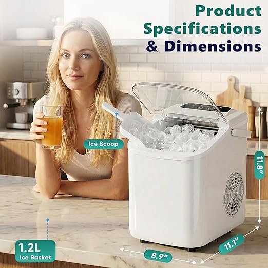 OLIXIS Countertop Ice Maker with Self-Cleaning, Portable Ice Maker Machine with Ice Scoop