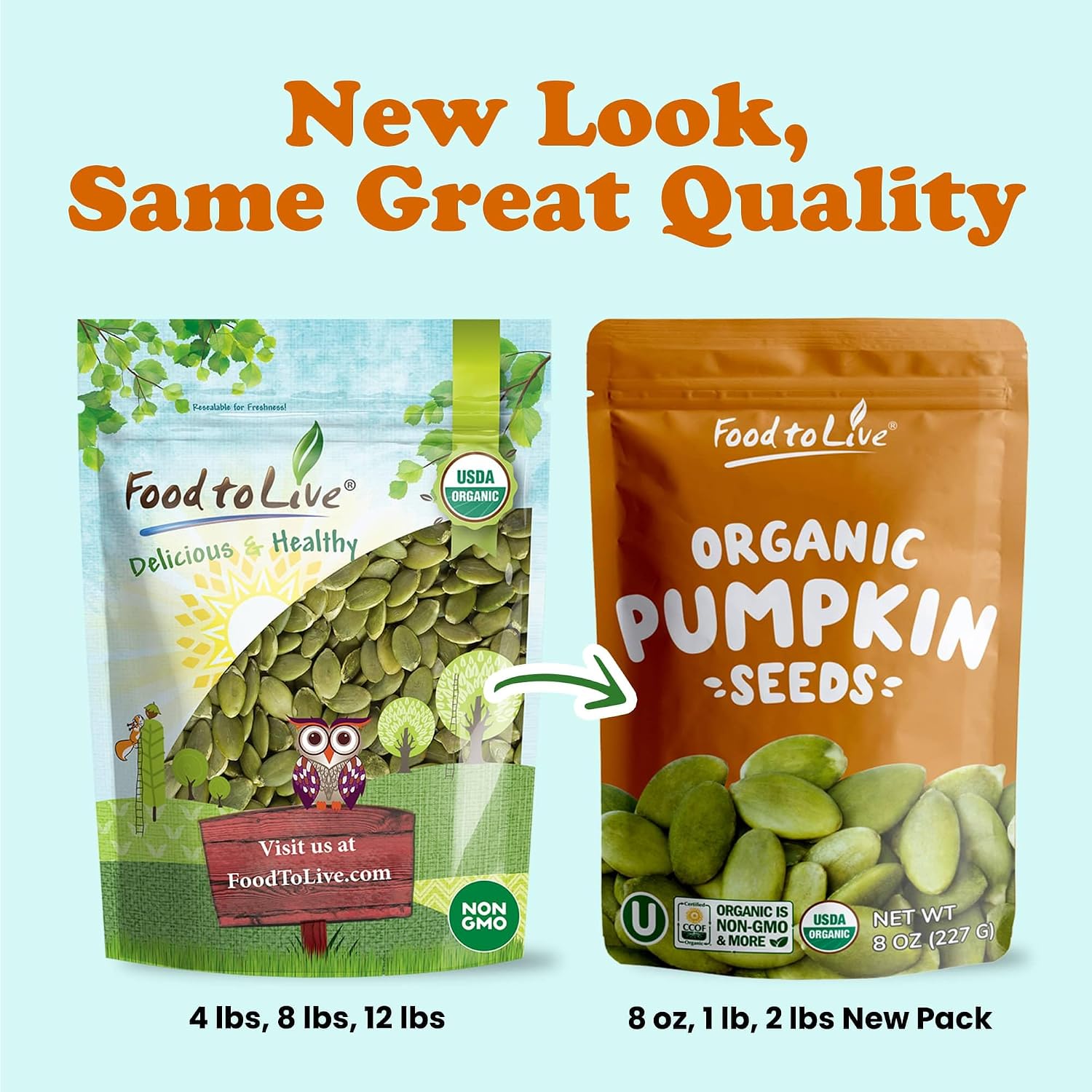 Food to Live Organic Sprouted Pumpkin Seeds, 8 Pounds Non-GMO, Raw Kernels, No Shell, Unsalted, No Oil, Vegan Kosher, Bulk. Keto Snack. High in Protein, Omega Fats. Topping for Salads, Oats, Yogurt
