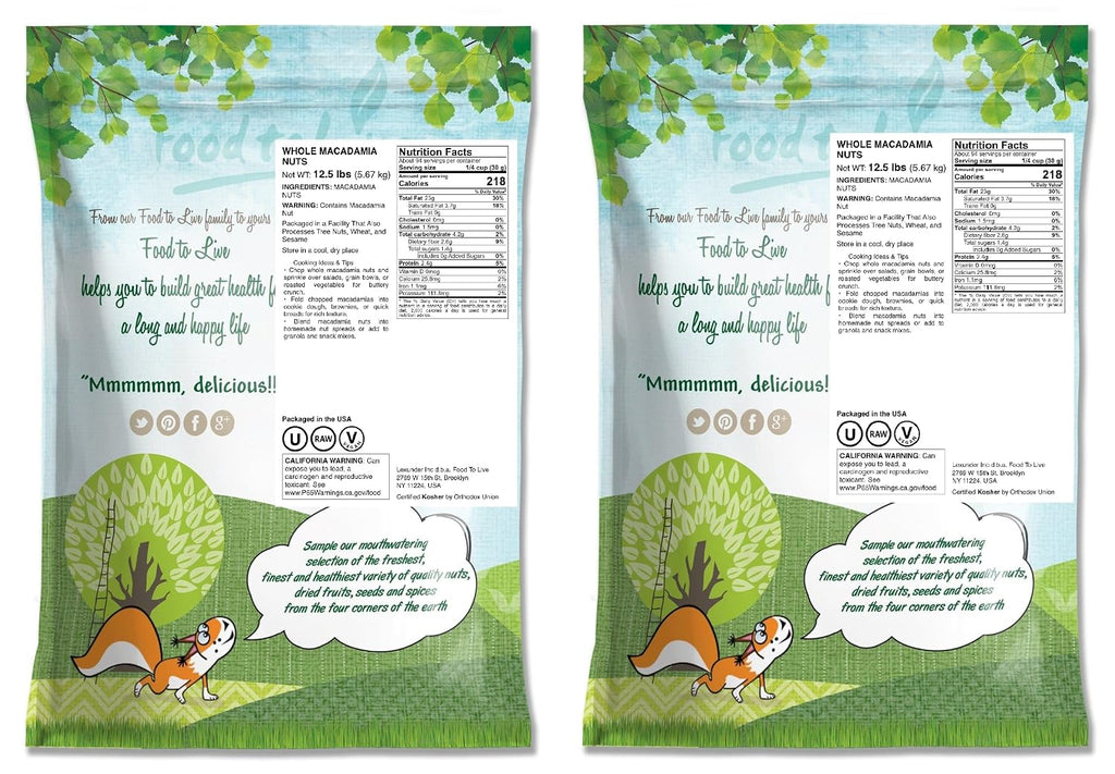Food to Live Whole Macadamia Nuts, 25 Pounds – Raw, Unsalted, Unroasted, Keto Friendly, Kosher, Vegan, Bulk, Great as Snack and for Baking, Good Source of Manganese, Thiamin, & Copper