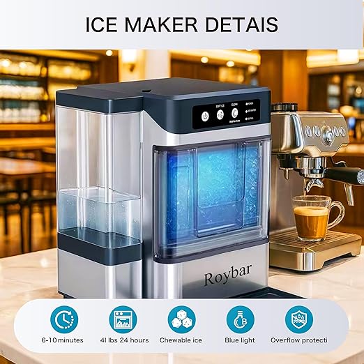 Large Capacity Nugget Ice Makers Countertop One-Click Operation Self-Cleaning Portable Ice Maker 41lbs/24H with There is A Detachable 0.8 Gallons Water Tank Ice Machine
