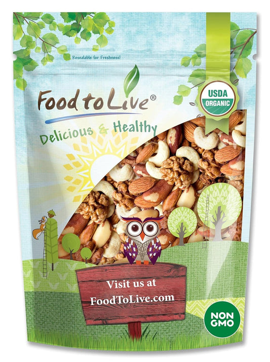 Food to Live Organic Mixed Raw Nuts, 2 Pounds – Cashews, Brazil Nuts, Walnuts, Almonds, Non-GMO, Kosher, Vegan, Unsalted, Bulk