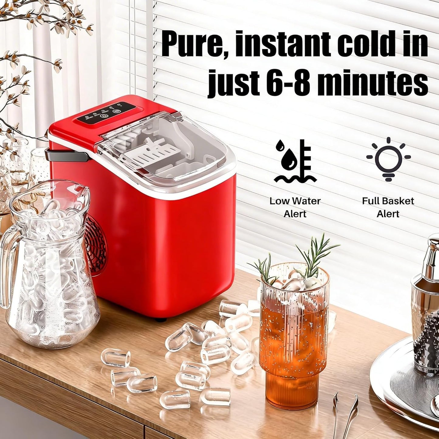 Small Portable Countertop Ice Maker, 26lbs/24H Ice Machine with Self-Cleaning, 6-8 Mins Fast Ice Making,Quiet Operation for Home Kitchen Camping RV