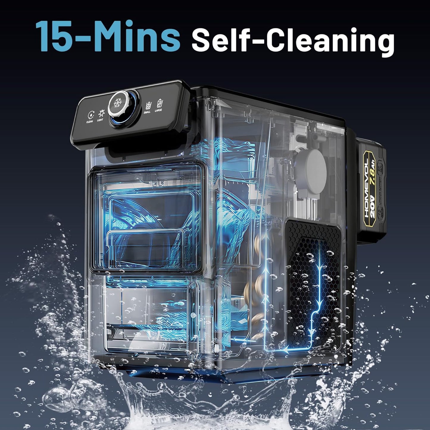 Cordless Rechargeable Battery Powered Ice Maker, 30Lbs/24H Portable Countertop Ice Machine with 2 × 20V Max 7.8Ah Battery and Charger, Self-Cleaning, 5.5H Max Runtime, Stainless Steel