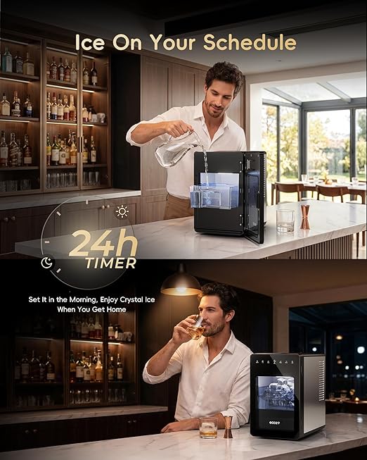 ecozy 2" Large Ice Cube Maker with CrystalFlux Technology, 2 pcs in 30 Mins with Eco Mode