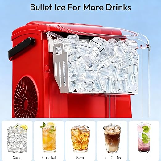 Small Portable Countertop Ice Maker, 26lbs/24H Ice Machine with Self-Cleaning, 6-8 Mins Fast Ice Making,Quiet Operation for Home Kitchen Camping RV