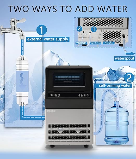 Dessiz Commercial Ice Maker Machine, 100Lbs/24H Freestanding Undercounter Ice Maker with 45pcs Storage Capacity, Self-Cleaning Ice Machine