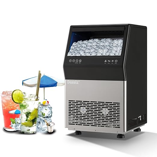Dessiz Commercial Ice Maker Machine, 100Lbs/24H Freestanding Undercounter Ice Maker with 45pcs Storage Capacity, Self-Cleaning Ice Machine