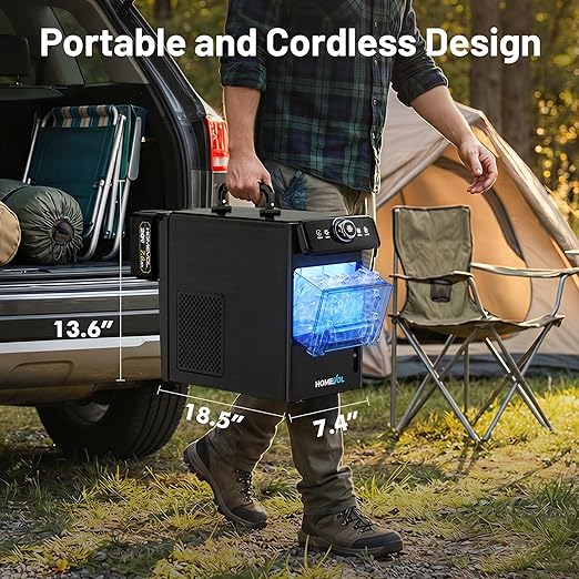 Cordless Rechargeable Battery Powered Ice Maker Compatible with Dewalt 20V Battery, 30Lbs/24H Portable Ice Machine Countertop with Fast Charger, Self-Cleaning, 5.5H Max Runtime, Stainless Steel