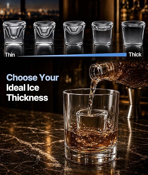 Clear Ice Cube Maker, 8 Crystal 1.2" Large Cubes in 20 Mins, Slow-Melting for Whiskey, 24H Timer, Self-Cleaning & Adjustable Thickness for Home Bar, Kitchen, Party