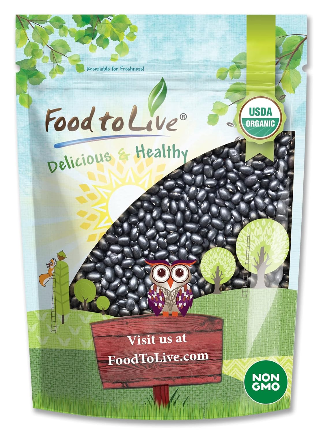 Food to Live - Organic Black Beans, 5 Pounds Non-GMO, Whole Dried Beans, Sproutable, Vegan, Kosher, Bulk. Great Source of Plant Based Protein, Fiber. Great for Bean Soup, Salads, Chili.