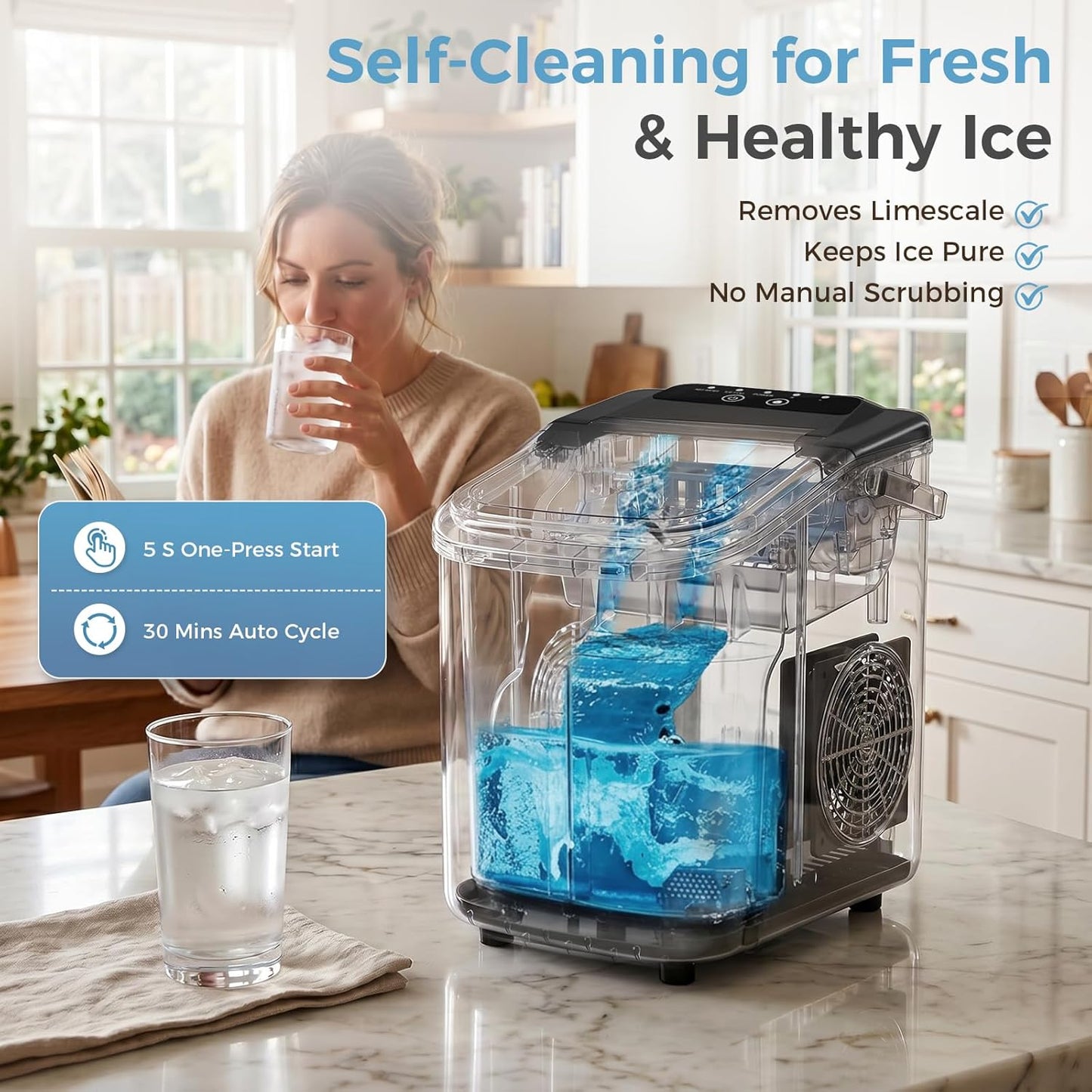 Countertop Ice Maker, Portable Ice Machine with Carry Handle Basket and Scoop, 9 Bullet Cubes Ready in 6 Mins