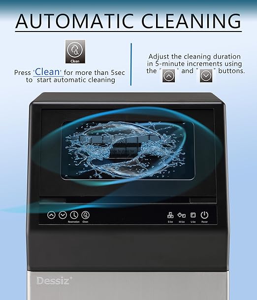 Dessiz Commercial Ice Maker Machine, 100Lbs/24H Freestanding Undercounter Ice Maker with 45pcs Storage Capacity, Self-Cleaning Ice Machine