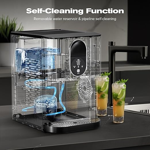 Kismile Countertop Nugget Ice Maker, 44lbs/24H Soft Chewable Pebble Ice Machine