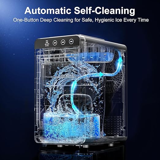 Kismile Ice Maker Countertop, 26Lbs/24H Ice Maker with 2 Sizes Bullet Ice, Interior Light, Self-Cleaning, Fast 8 Cubes in 6 Mins, Compact Ice Maker