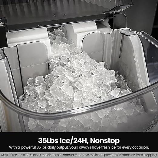 Kismile Nugget Ice Makers Countertop,Portable Ice Machine with Crushed Ice, 35lbs/Day,Self-Cleaning,One-Click Operation for Home Use
