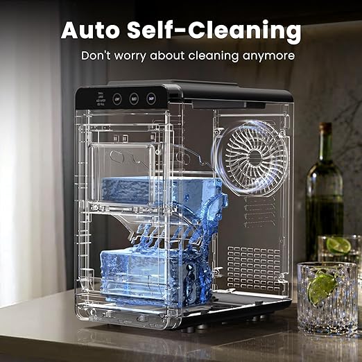 Electactic Countertop Ice Maker, 26Lbs Daily Ice Production, 0.8L Water Tank, Self-Cleaning, Adjustable Ice Size, One-Touch Operation, Interior Light, Portable Ice Maker